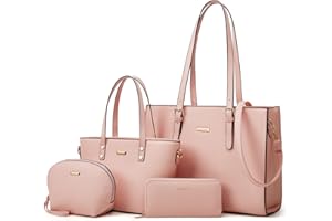 LOVEMATCH Women Fashion Synthetic Leather Handbags Tote Bag Shoulder Bag Top Handle Satchel Purse Set 4pcs