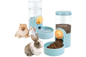 OUTAMATEUR Rabbit Feeder Waterer for Cage Hanging Automatic Cat Dog Food Water Dispenser for Bunny Hamster Indoor Small Pets, Gravity Rabbit Food Bowl Water Bottle Set Ferret Cage Accessories for Cat Guinea Pig