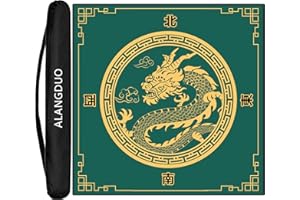 ALANGDUO Large Mahjong Mat with Black Carrying Bag, Anti Slip and Noise Reduction Table Cover for Mahjong, Poker, Card Games, Dominoes, Board Games, Slip Resistant Mat (34.5 X 34.5 Inches) (Green)