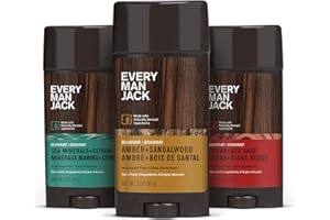 Every Man Jack Men's Deodorant Variety Set - Includes 3 Full-Sized Deodorant Sticks with Clean Ingredients & Incredible Scents - Cedar + Red Sage, Amber + Sandalwood, Sea Mineral + Citron Fragrances (3 Pack)