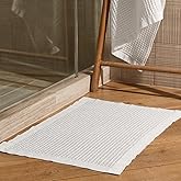 ONSEN Supima Cotton Waffle Bath Mat – Bathroom Rug, Washable Rug, Bathroom Floor Mat – Ultra-Absorbent, Quick-Dry, Soft & Durable Luxury Cotton - White, 20x30 in
