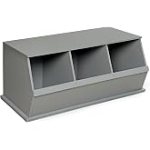 Badger Basket Stackable 3-Bin Storage Cubby - Modular Toy and Craft Organizer with Wide Mouth Bins, Expandable Design, Solid Panel Construction - Compatible with Other Units - Gray