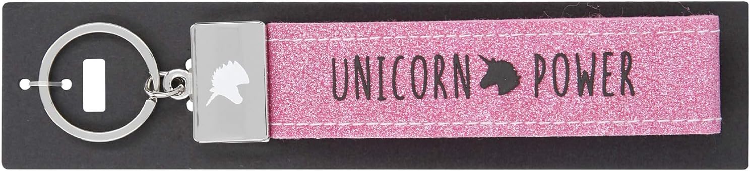 Depesche 004298-110 Loop Keyring Made of Felt, with Engraved Metal Finish and Iconic Print, Unicorn Power, Pink