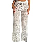 Milumia Women's Hollow Out Crochet Beach Pants Drawstring Tie High Waist Swimsuit Cover Up Pants