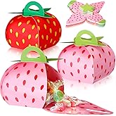 TaoBary 36 Pieces Strawberry Party Favor Boxes Strawberry Candy Treat Box 3D Mini Goodie Gift Bags Party Decorations Supplies for Summer Themed Birthday Baby Shower