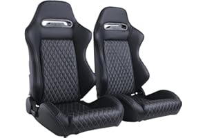 WIILAYOK 2 Pack Universal Racing Seats, Automotive Bucket Seats Pair for Cars, PVC Leather, High Density Foam, Front-Back and Backrest Angle Adjustable, with Slider