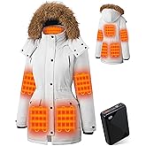 Hecusma Heated Jackets for Women with 18400mAh 12V Battery Pack Included, Parka Womens Heated Jacket with Hood Skating