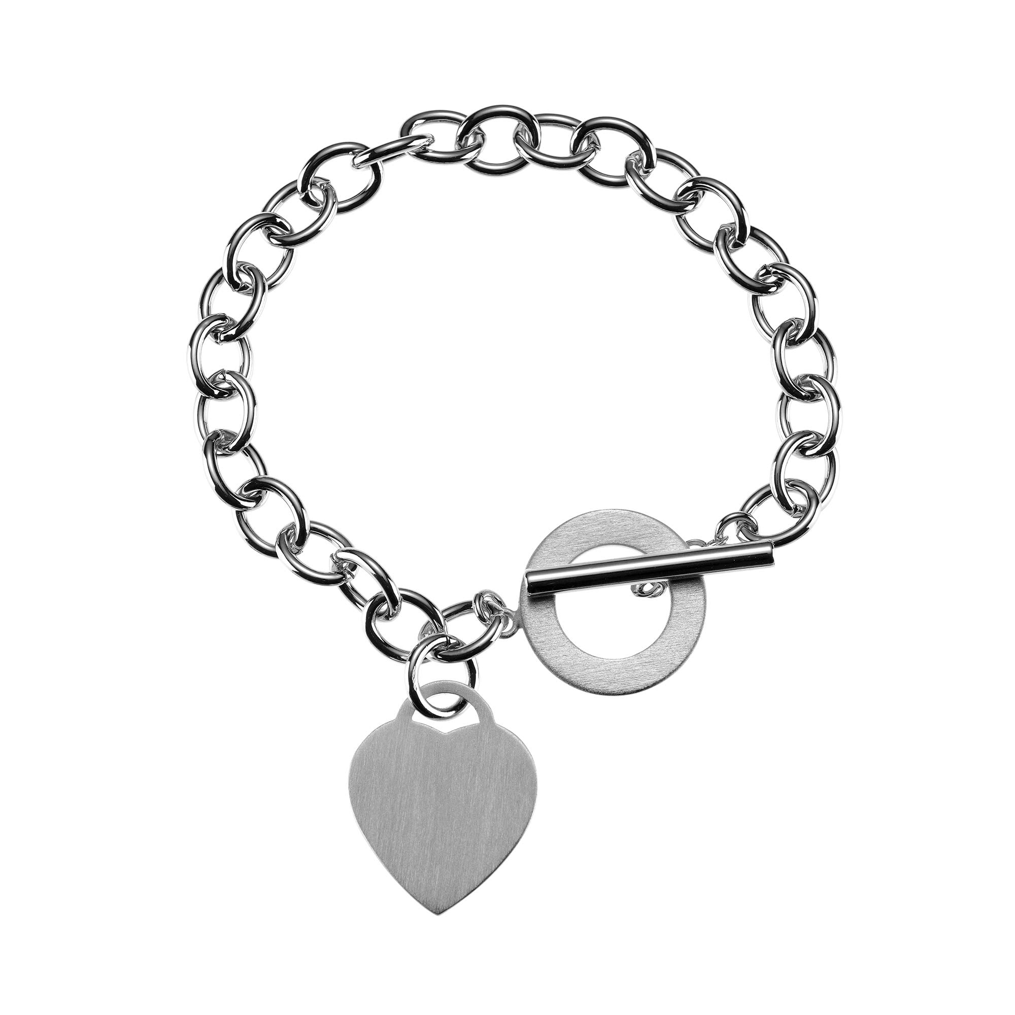 namana Chunky Heart Bracelet for Women and Teen Girls, Silver, 7.5 inches, Heart Charm, Gift Box
