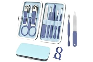 Manicure Set 8 in 1 Nail Clipper Set,RedFlow Nail Clippers,Fingernail & Toenail Clippers,Manicure Tools,Pedicure Tools,Suitable for Travel Manicure Kit,Nail Set Kit with Everything Profe (Blue)