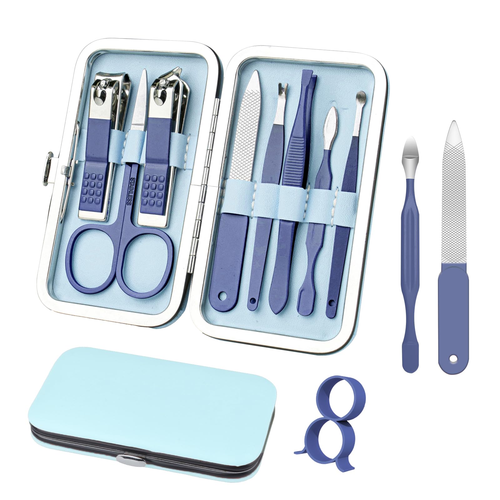 Photo 1 of Manicure Set 8 in 1 Nail Clipper Set,RedFlow Nail Clippers,Fingernail & Toenail Clippers,Manicure Tools,Pedicure Tools,Suitable for Travel Manicure Kit,Nail Set Kit with Everything Profe (Blue)