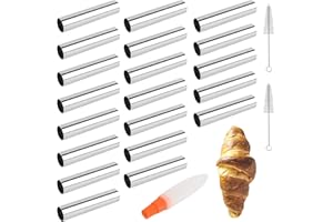 Non-stick Cream Cannoli Tubes, FantasyDay 20 Pcs Stainless Steel Baking Cones Pastry Roll Horn Croissant Mold Cannoli Shells with 3 Clean Brush - Pastry Baking Set for Christmas Cake Anniversary Party