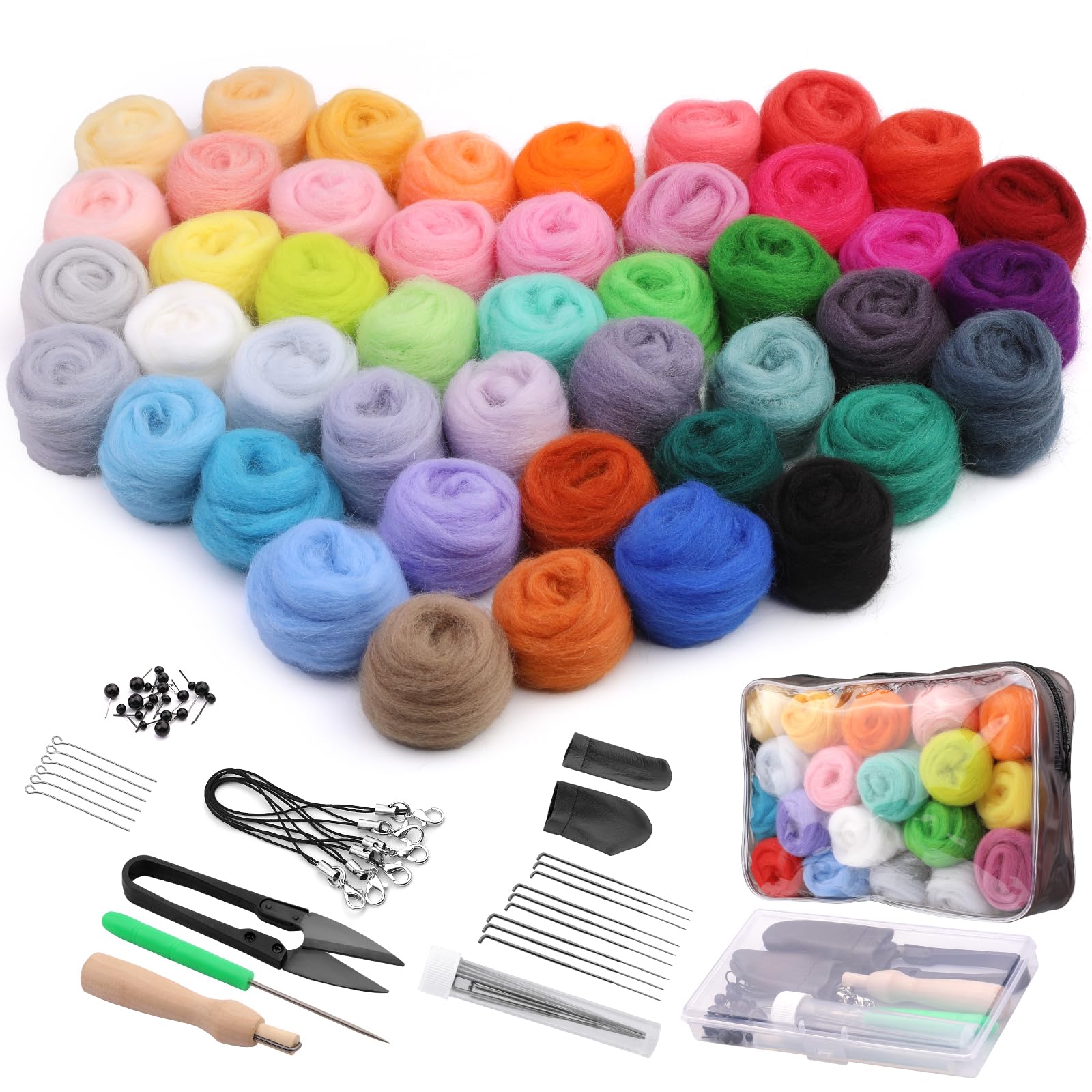 luokefe 45 Colors Needle Felting Kit, Felting Wool Roving Starter Kit with Needles, Basic Tools and Accessories for Beginners DIY Craft