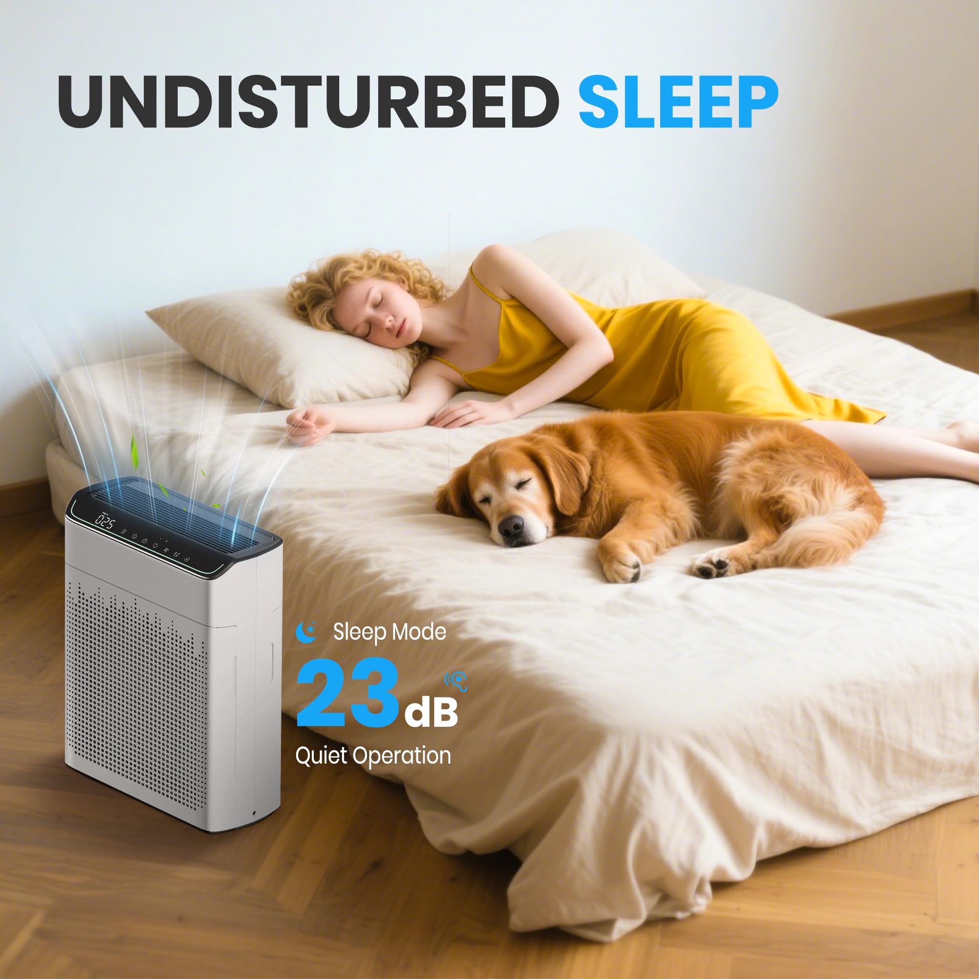 FLANUR Air Purifiers for Home Large Room Up to 1690 ft² Double-sided Air Inlet Smart WiFi Alexa Compatible PM 2.5 Air Quality Monitor for Smoke and Odor 23dB Quiet 1 Pack+2 Pack HEPA Filters White
