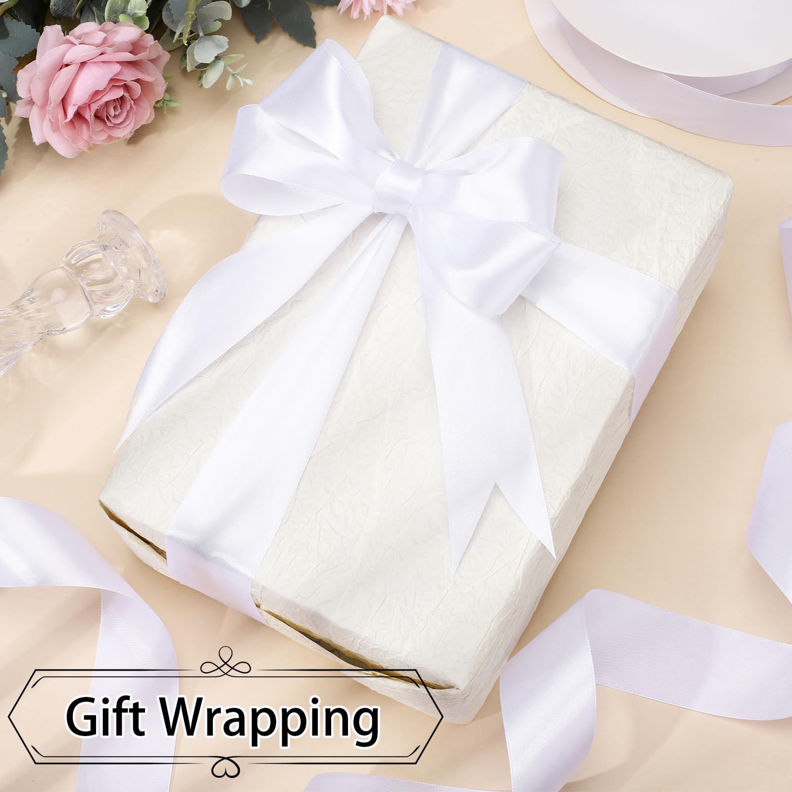 woric White Ribbon 60 Yards 1 1/2 inch White Satin Ribbon Wide Gift Ribbons for Flower Floral Arrangement Gift Wrapping Chair Cheer Bows Wedding Bride Sash Baby Shower Christmas Bedroom Decor