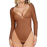 Popilush Long Sleeve Bodysuit for Women Lace Shapewear Body Suits Deep V Tummy Control Corset Trendy Going Out Tops