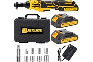 JEXUGK 21V Cordless Ratchet Wrench 3/8" Set, 45 Ft-lbs 400 RPM Cordless Ratchet, Power Electric Ratchet Driver with 2 x 2.0Ah Batteries, 7 Sockets, 1/4" Adapter, 3" Extension Bar