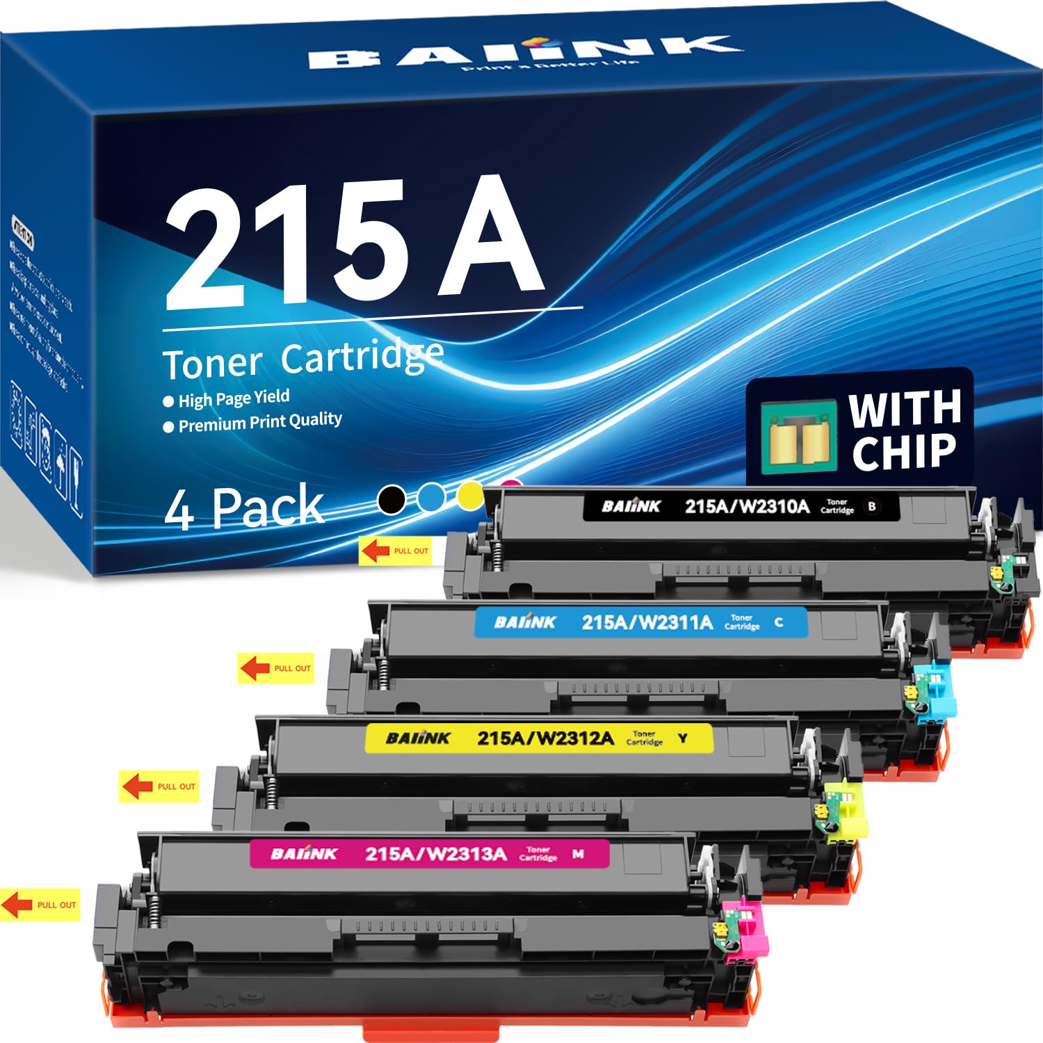 Photo 1 of BAIINK 215A Toner Cartridges (with Chip) Compatible for HP 215A Toner Cartridges 4 Pack W2310A W2311A W2312A W2313A for Color Pro MFP M183fw M182nw M182 M183 M155 (Black Cyan Magenta Yellow)