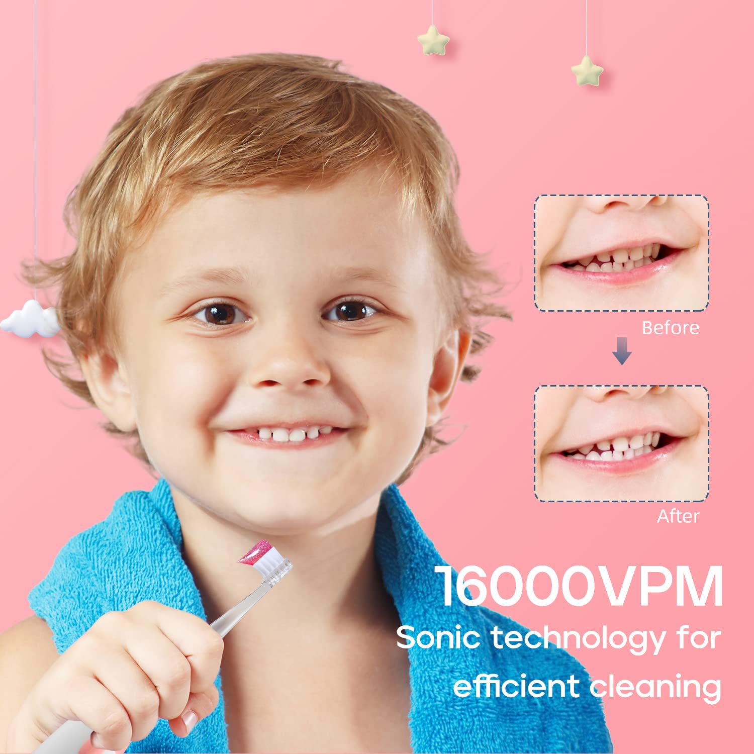 SEAGO Toddler Electric Toothbrushes for Baby Ages 0-3 Years, Baby Toothbrush with Smart Timer, 4 Replacement Brush Heads SG-513(Pink)