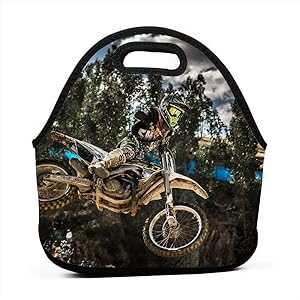 Aeoiba Women Men Kids Motocross Sport Motorcycle Vehicle Neoprene Lunch Tote Bag Insulated Lunch Box with Shoulder Strap Leak-Proof Lunch Organizer for Picnic/Office/Beac