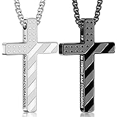 Romass Valentines Day Gifts for Him 2Pcs Cross Necklace for Men Boys,Silver Black Gold Bible Verse Stainless Steel American Flag Pendant Chain Gifts Jewelry Box