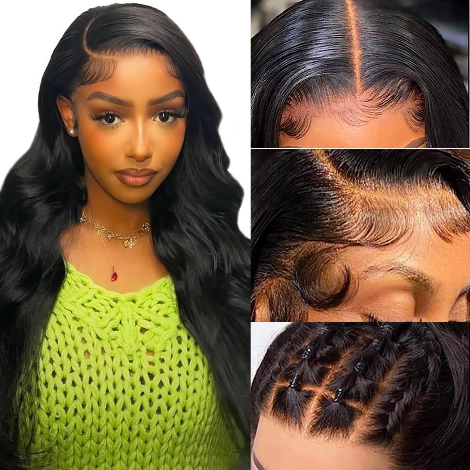 Upgraded Glueless Wigs Bleached knots Body Wave Human Hair 13x4 Pre Cut Lace Front Wigs Pre Plucked with Baby Hair 200% Density Brazilian Virgin Hair for Black Women Natural Color 32 Inch