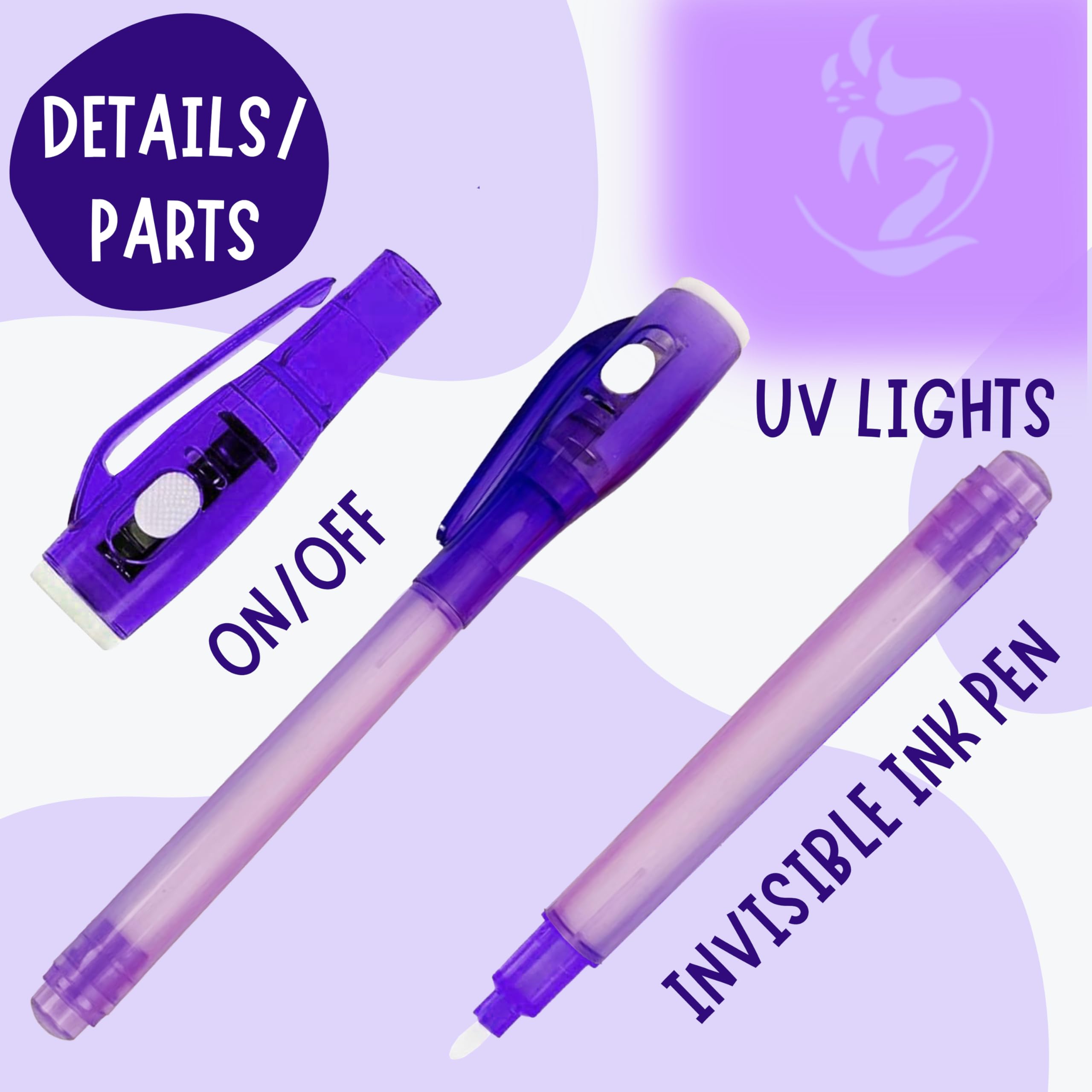 4E's Novelty 12 Invisible Ink Pen with UV Light, 12 Mini Top Secret Notebook and 12 White Goodie Bags - Fun Bulk Party Favors for Kids