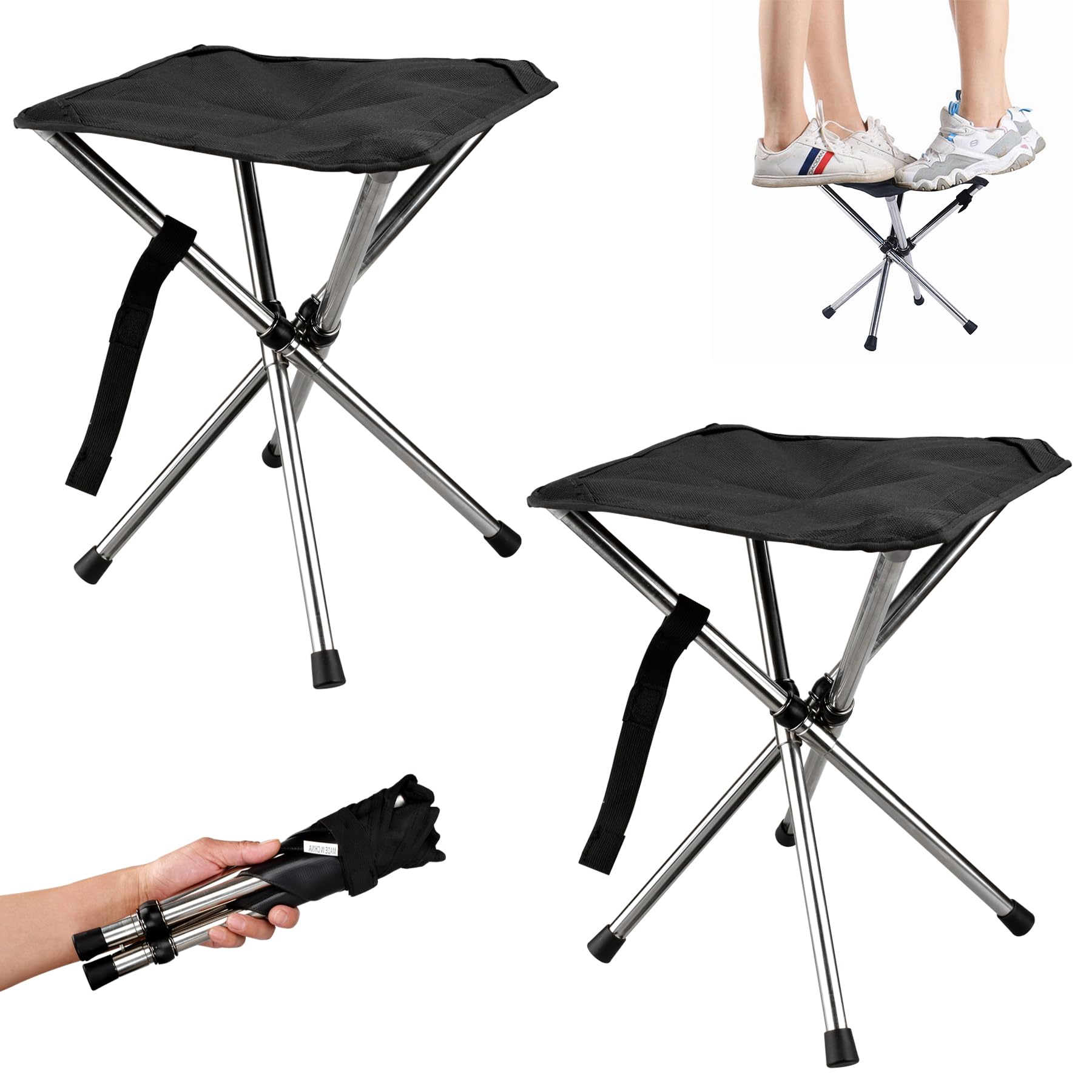 Photo 1 of JVZI® Heavy Duty Folding Camping Stool - 275lbs Capacity, 1.34lbs Ultra-Light & Waterproof | 1-Pull Quick Setup for Family Camping, Hiking, Fishing, BBQ & Waiting in Line (2)