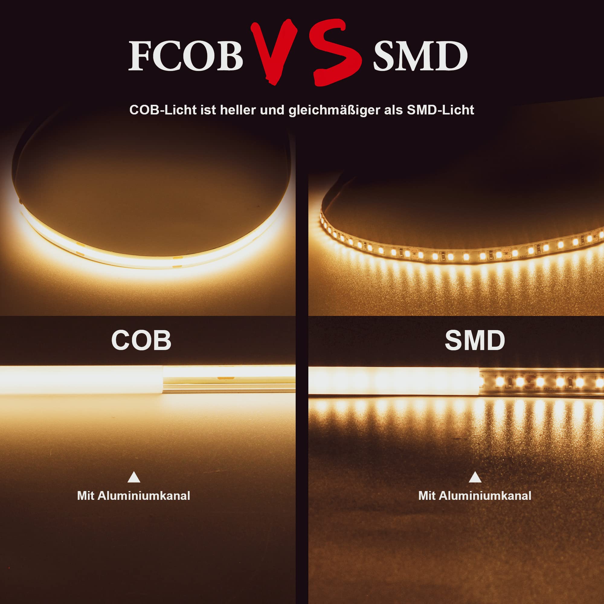 TTWAY COB LED Streifen 2700K Warmweiß, 5M Dimmbares 24V Flexibles COB LED Streifen Licht set, 480LEDs/M, GS Netzteil, mit RF Fernbedienung, CRI90+ helles Unterbaulicht für Fernseher, DIY Dekoration 4