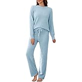 VXVGER Womens Fuzzy Fleece Pajamas Set 2 Piece Cozy Pjs Lounge Set Warm Long Sleeve Knit Pullover Sweater Pants Loungewear