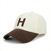 HH HOFNEN Baseball Cap Vintage Unstructured Corduroy Ball Cap Adjustable Color Block Workout Hat for Women and Men