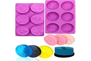 SIQINZONGWA 2PCS Oval Bee Silicone Soap Molds, 3D Honeycomb Shape Soap Molds, 6 Cavity Honeycomb Silicone Molds for Homemade Soaps, Beeswax, Resin, Bath Bomb, Cake, Chocolate, Bakeware (Purple)