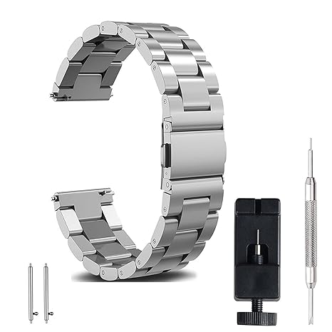 FashionAids Uhrenarmband, 22 mm, 20 mm, 18 mm, Edelstahlarmband, Metall-Ersatzarmband mit Werkzeug und Stiften – für Damen- u