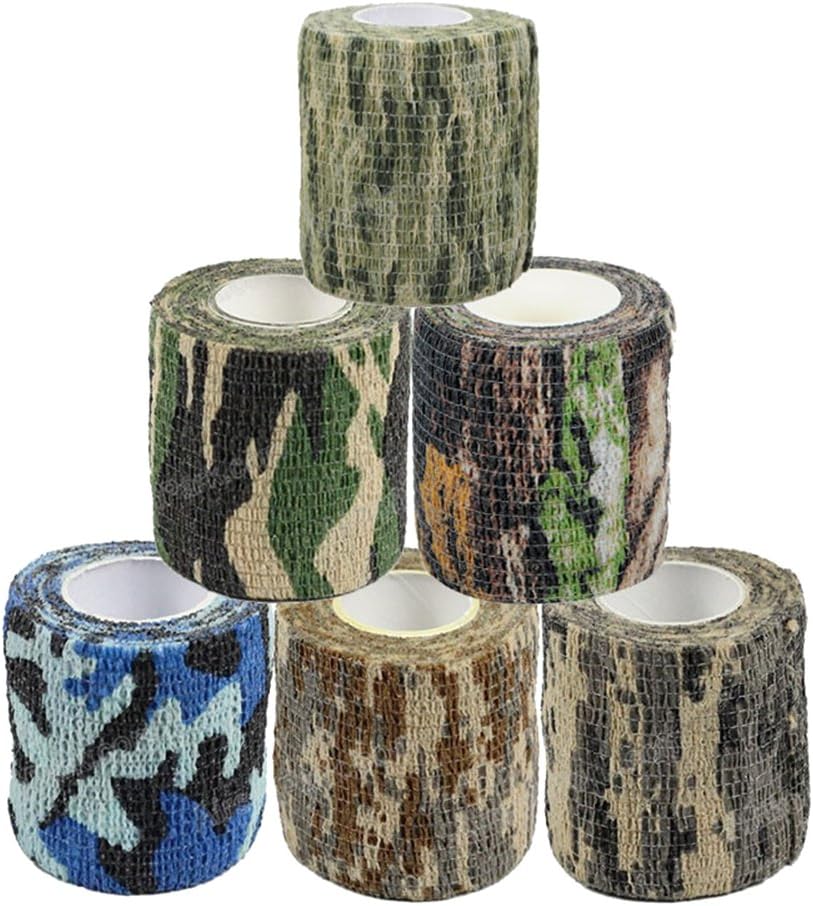 GEMSeven 6 Rolls Self-adhesive 5CM * 4.5M Non-woven Latex Camo Stretch Outdoor Camping Military Bandage Protective Waterproof Camouflage Wrap Tape
