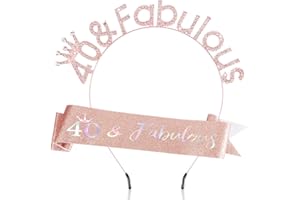 SuPoo Rose Gold 40th Birthday Sash and Headband 40th Birthday Decorations for Women 40th Birthday Crown Tiara 40th Birthday Gifts for Her 40 and Fabulous 40 Year Old Party Decorations