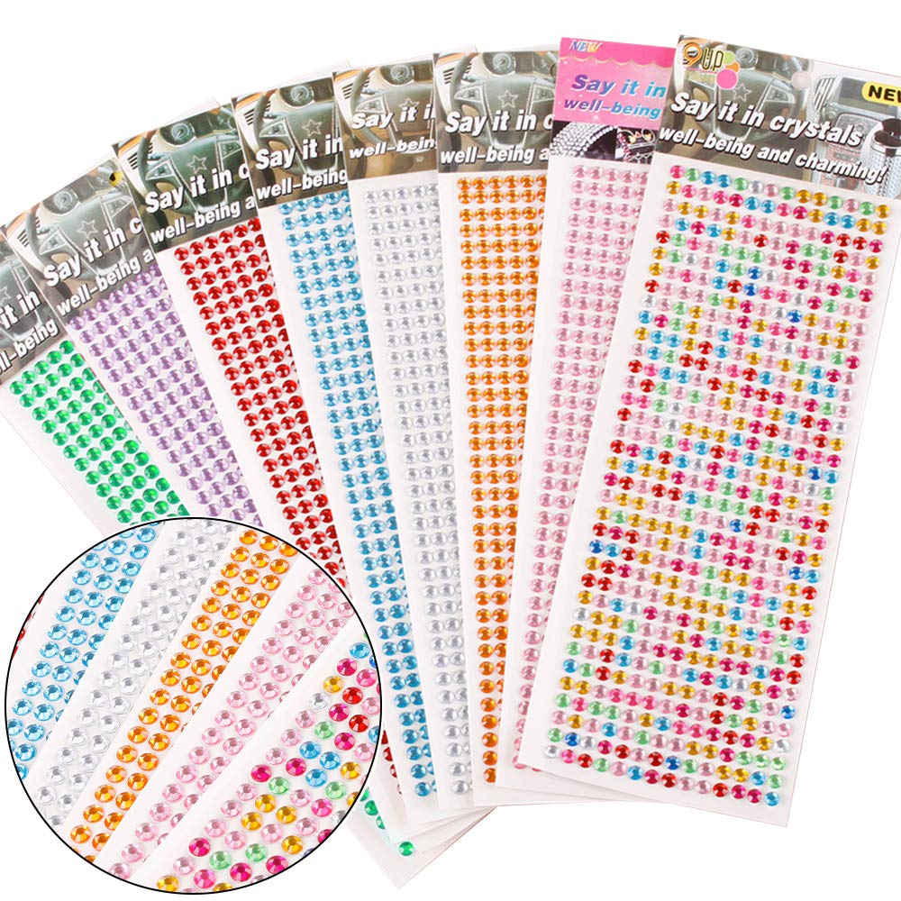 4032 Pieces Rhinestone Stickers Self-Adhesive Jewels Diamond Sticker for DIY Crafts Decoration (8 Sheet)