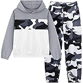 Boys Clothes Colorblock Pullover Hoodie Sweatshirt Tops and Camouflage Sweatpants 2Pcs Fall Winter Outfits Set 6-14 Years