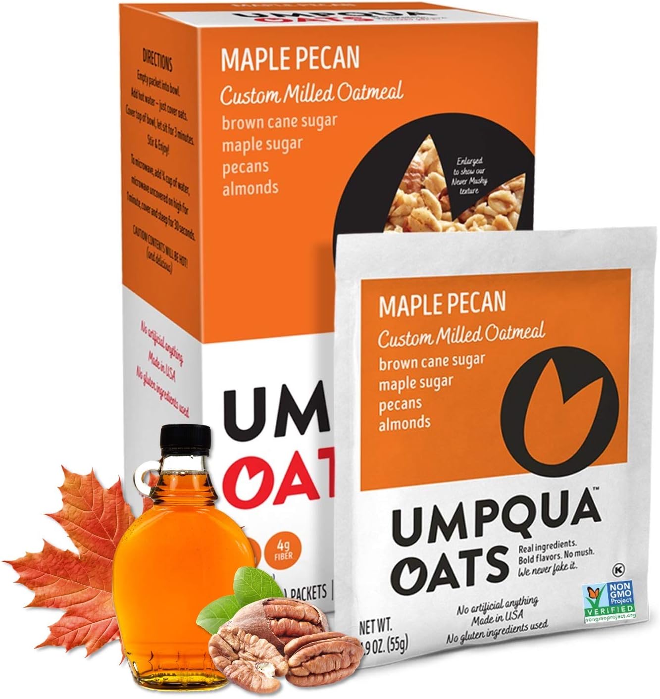 Umpqua Oats Maple Pecan Custom Milled Oatmeal, 2 Boxes of 6 (12 Packets)