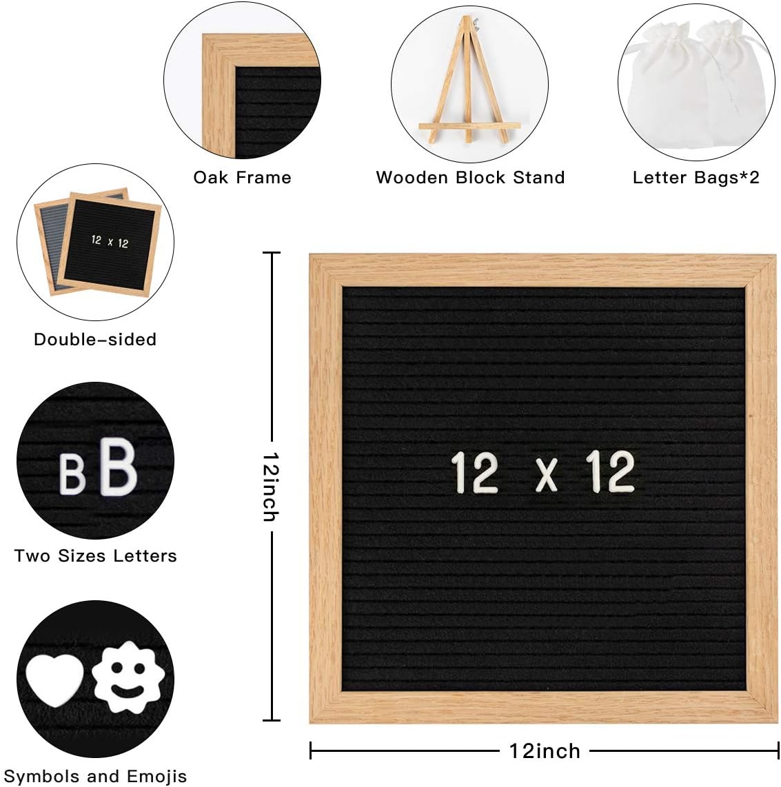 Office Products Office Supplies Double Sided Felt Letter Board 12x12 With Rustic Wood Frame 8 Precut Changeble Letters Wall Tabletop Display Symbols Emojis For Changeable Message Board Numbers Kudosprs Com