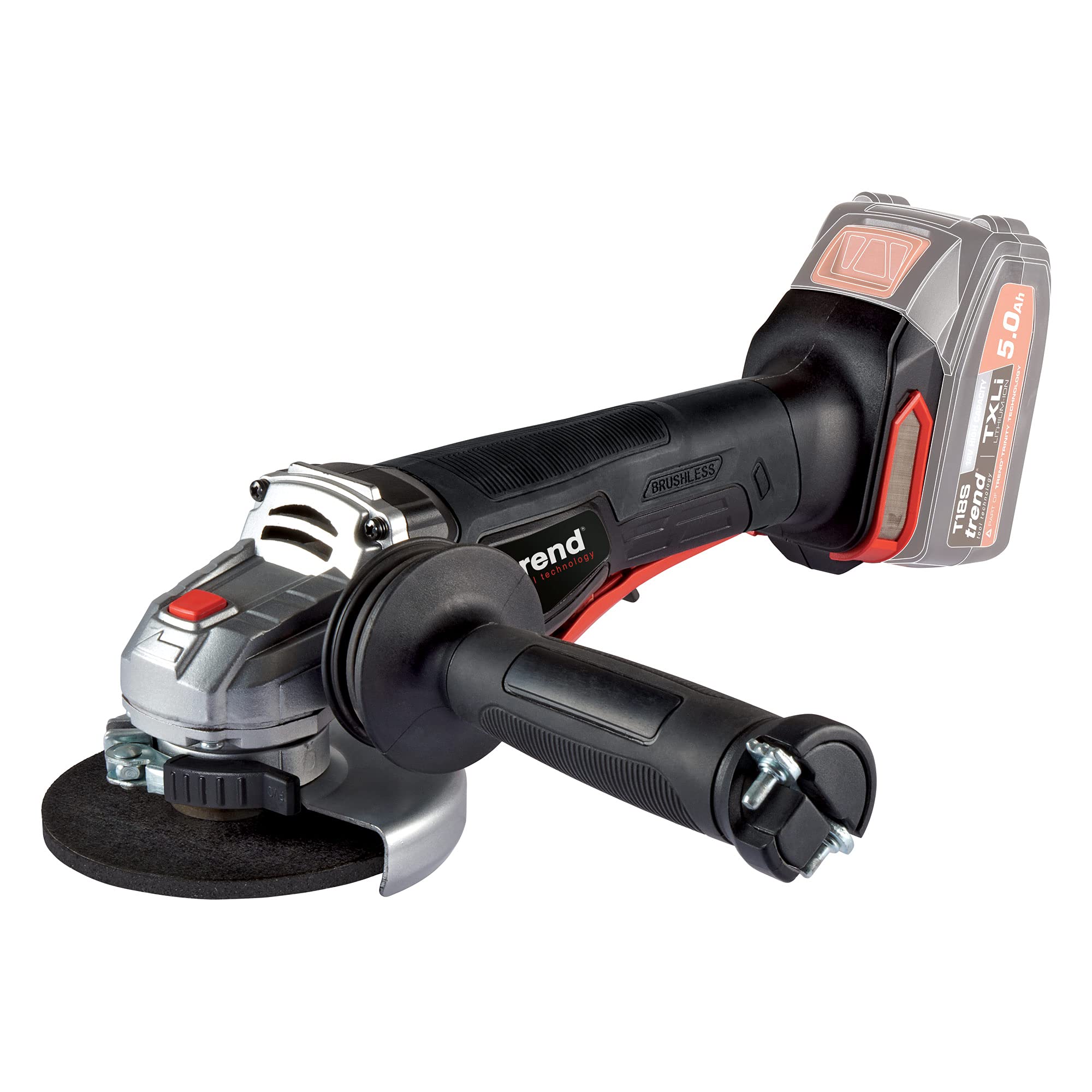 Trend 18V Cordless Brushless Angle Grinder with Anti Vibration Handle & Quick Release Blade, Bare Tool (Battery & Charger Sold Separately), T18S/AG115B