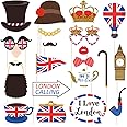 Amosfun British Photo Booth Props Funny British Party Props UK England Selfie Props for British London National Day Party Dec