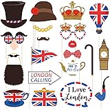 Amosfun British Photo Booth Props Funny British Party Props UK England Selfie Props for British London National Day Party Dec