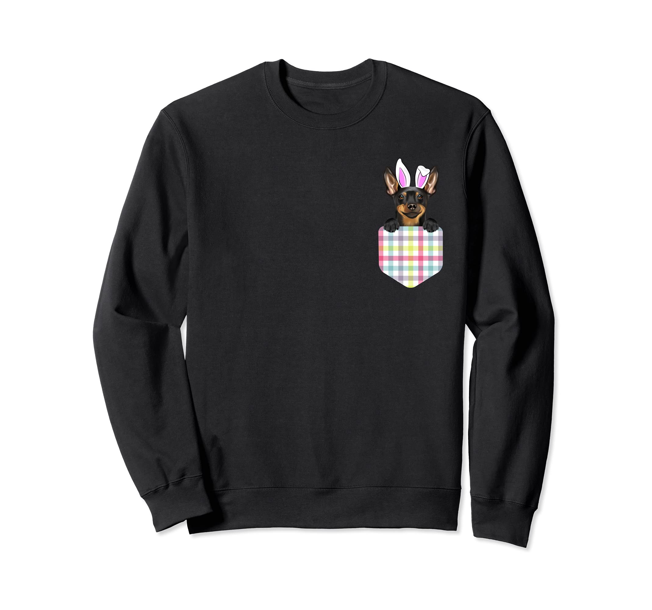 Easter Plaid Miniature Pinscher Bunny Dog In Pocket Sweatshirt