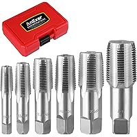 AnExer 6 PCS NPT Pipe Tap Set, 1", 3/4", 1/2", 3/8", 1/4", 1/8" NPT Tap Set, Carbon Steel Hand Threading Plumbing Tap Set for