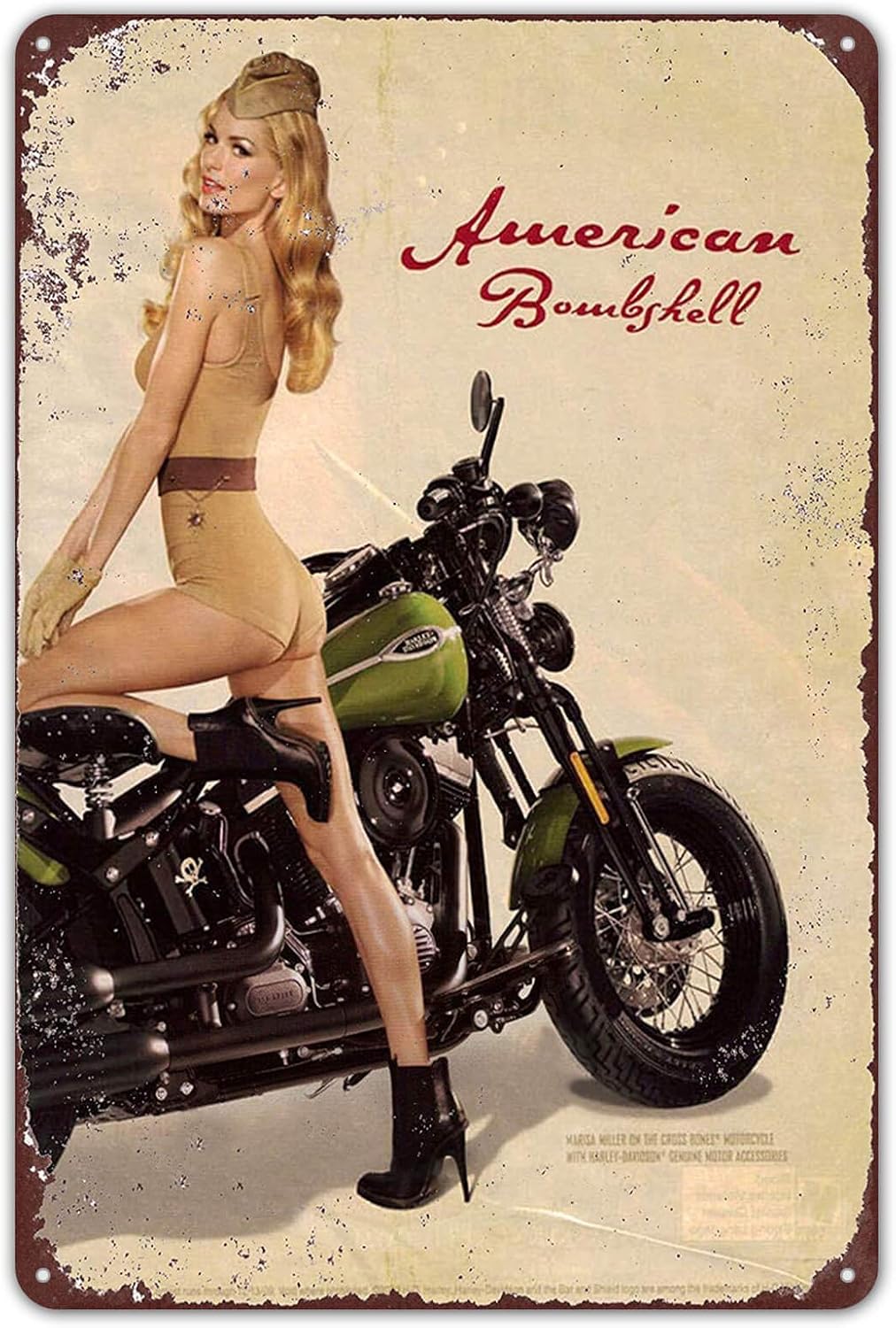 Agedsign Metal Signs Vintage Basement Decor Art U.S. WWII Vintage 1943 Motorcycle Pinup Girl Tin Sign Retro Pub Wall 8 x 12 inches