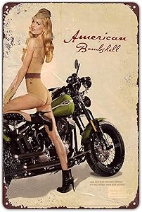 Agedsign Metal Signs Vintage Basement Decor Art U.S. WWII Vintage 1943 Motorcycle Pinup Girl Tin Sign Retro Pub Wall 8 x 12 inches