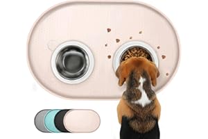 Conlun Dog Food Mat,1/2 Inch Raised Edges Cat Feeding Mat,BPA-Free Silicone Pet Mats for Floor Waterproof,Rubber Placemats for Food and Water Bowls(Natural Tan,18.9"x11.8")