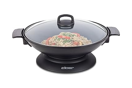 Cloer 6690 Elektrischer Wok / 1850 W / antihaftbeschichtete Wokpfanne mit Glasdeckel / wärmeisolierte Griffe / 4 Liter Fassun