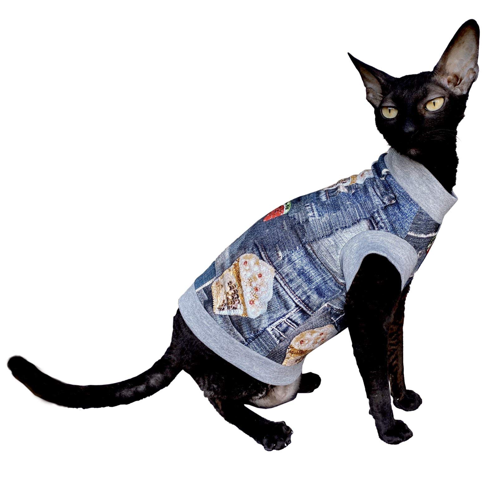 Kotomoda Hairless Cat's cotton stretch T-shirt Ice Cream for Sphynx Cats (XL)