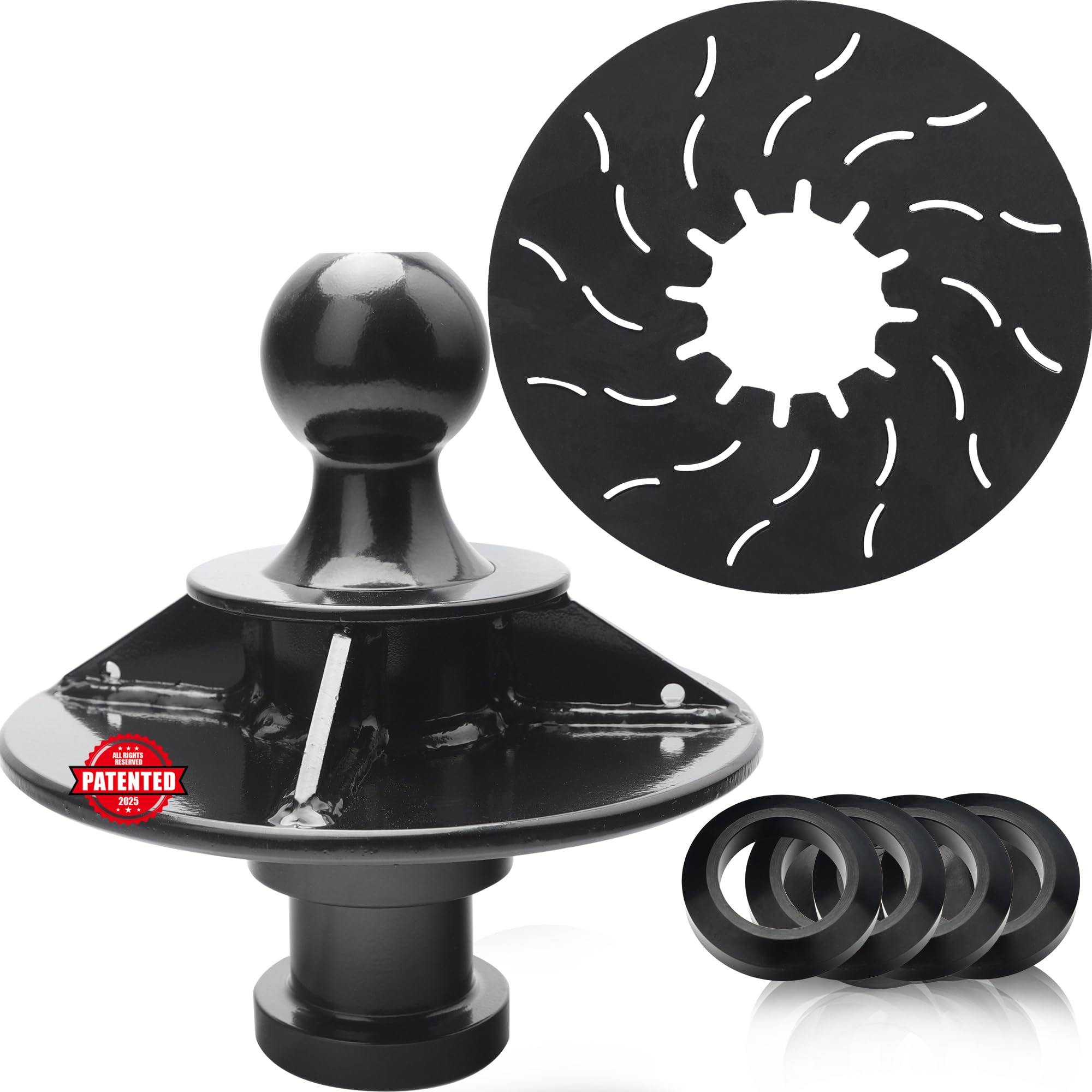 Photo 1 of FlexHitch Gooseneck Ball to 5th Wheel Adapter, 1.5" Raised, Heavy Duty Reinforcing Ribs Structure, for Tractor or Trailer Fifth Wheel, Anti-tilt PU Washer and 5th Wheel Lube Plate Included