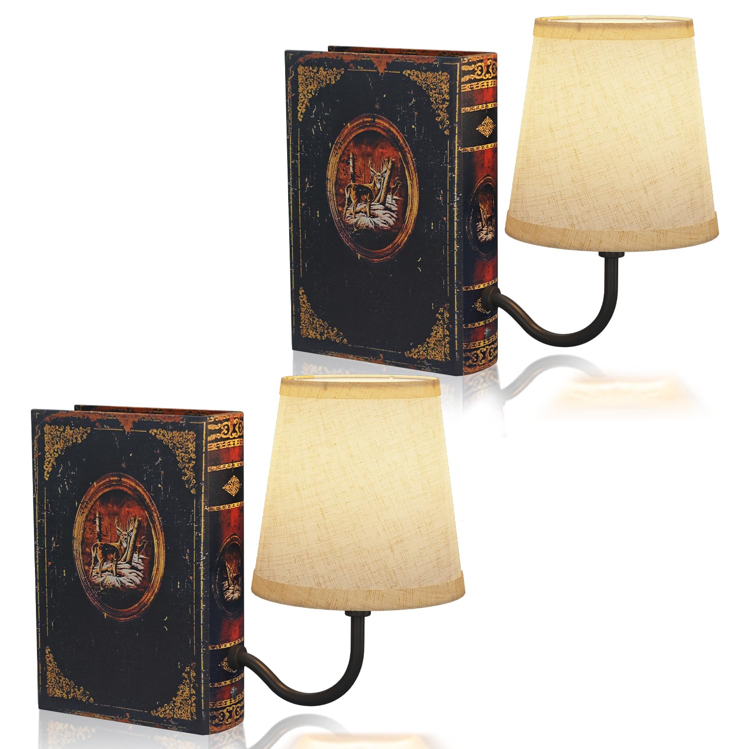 Photo 1 of FUNTAPHANTA Vintage Bookshelf Lamp Rechargeable Set of Two, Cordless Book Lamp with Linen Shade, Dimmable Touch Control Table Lamp, Modern Decorative Bookend, Bookshelf Lights for Office Home